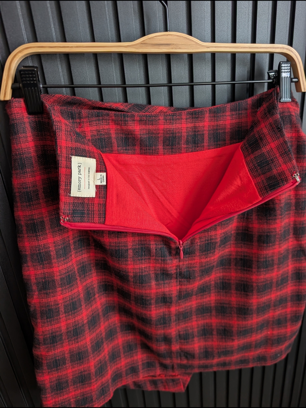 Emory Park Red And Black Plaid Wrap Skirt - Size L - Picture 3 of 10